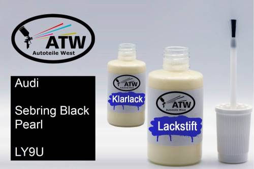 Audi, Sebring Black Pearl, LY9U: 20ml Lackstift + 20ml Klarlack - Set, von ATW Autoteile West.